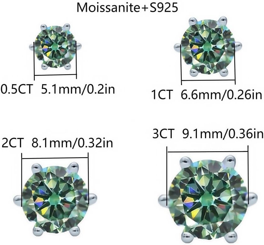 18K White Gold Plated Sparkling Moissanite jewelry 925 Sterling Silver Hypoallergenic 6-Prong Multi-Color Simulated Diamond Stud Earrings for Women/Men 4-9mm 0.6/1/2/4/6CT