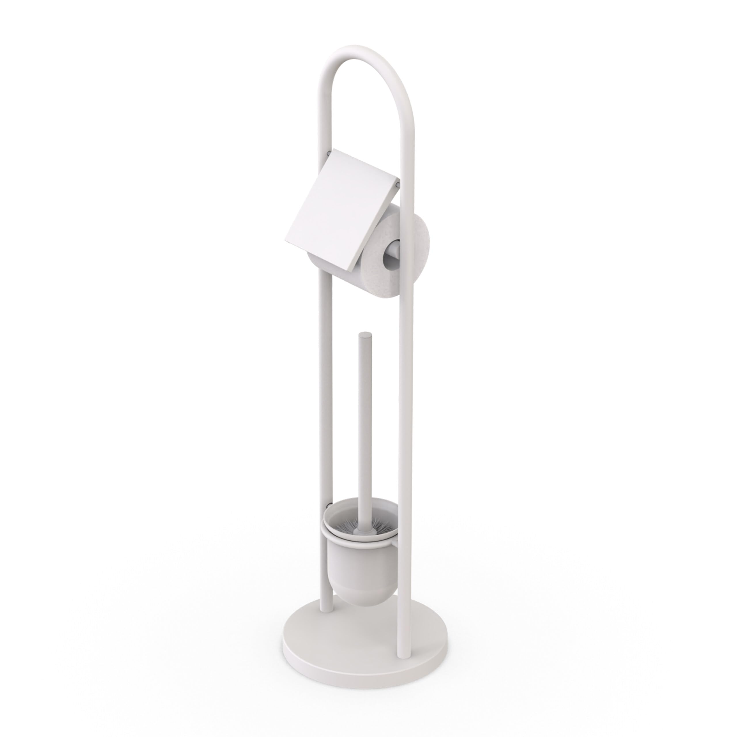 Relaxdays toilet set, stainless steel, HxD: 79 x 22 cm, freestanding toilet paper holder, toilet brush, white.