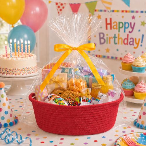 Image of Empty Gift Basket with Gift Bag & Ribbon, Woven Rope Basket, 12x8x5 inch
