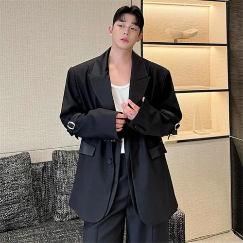 Mens Oversized Suit Jackets And Long Straight Wide Leg Suit Pants Set Fashion 2 Pieces Outfits 5