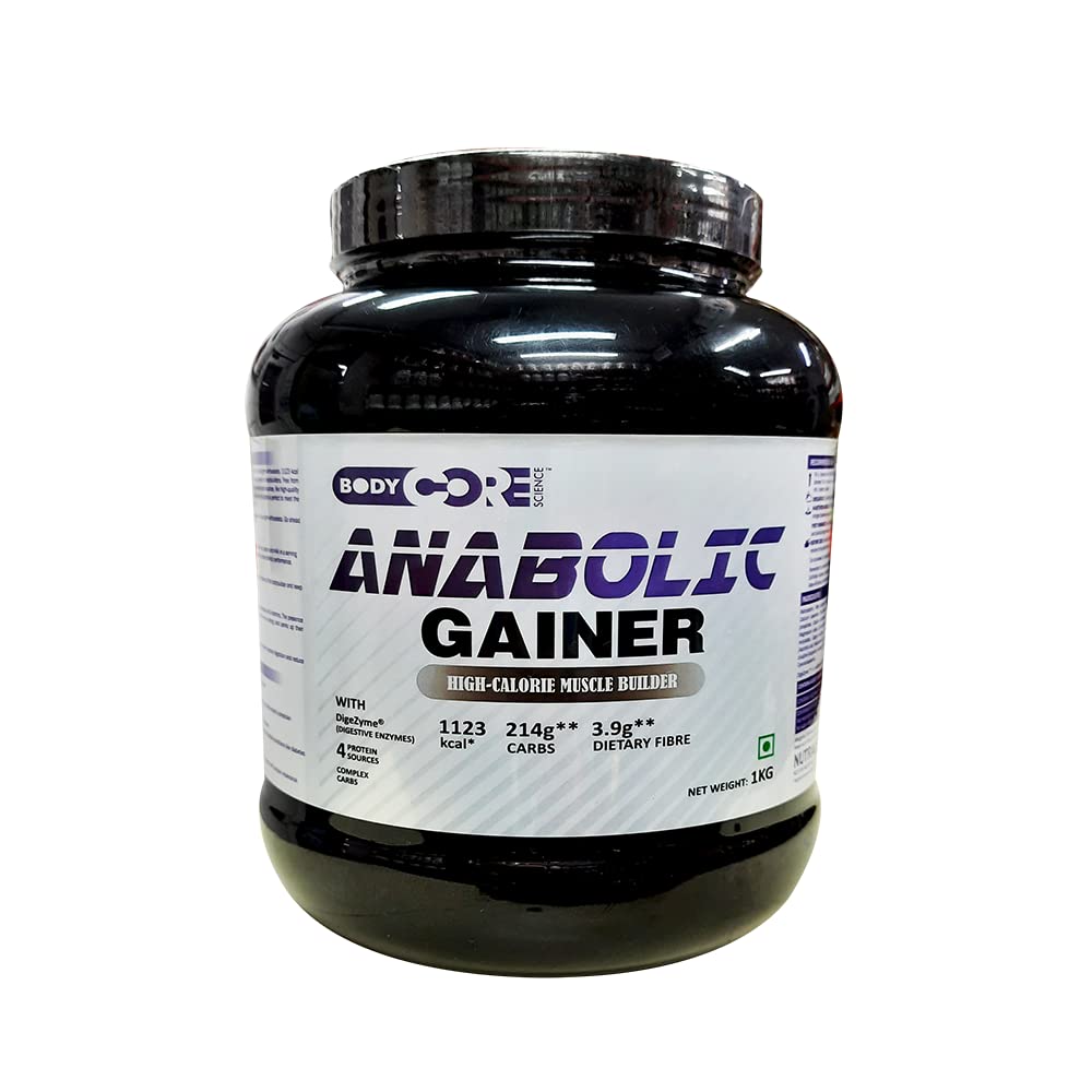 Body Core Science Anabolic Gainer-1Kg Vanillamass Gainer, Powder | Muscle Gainer | Weight Gainer | Post Workout | Bcs Anabolic Gainer