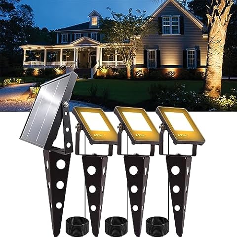 Mii-PWR Solar Spotlights Outdoor Waterproof, Zeta 3-in-1 Spot Lights Metal Warm White Auto On/Off Dusk to Dawn Landscape Flag Pole Uplights for Outside House Trees Garden Yard Driveway Pathway Lawn Cover
