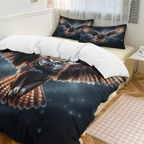 Housse de couette hibou à impression 3D parure de lit réversible en microfibre