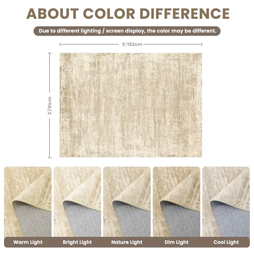 zesthome 3x5 Area Rugs, Modern Washable Rug, Non-Slip Rugs for Living Room, Stain Resistant Abstract Rugs, Ultra-Thin Indoor Area Rug 3x5, Home Decor Brown Rug