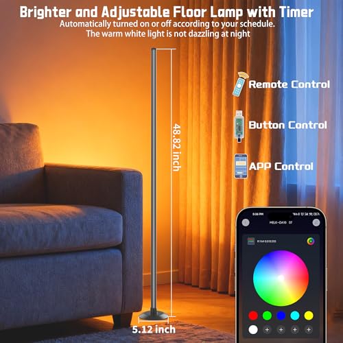 Image of NBBUFF Led Corner Floor Lamp USB Powered with App & Remote Control, Color Changing Led Lamp Music Sync IC+RGBW, Timer, 64+ Music Modes, Standing Lamps for Living Room Lamp Bedroom Gaming Room, 1 Pack