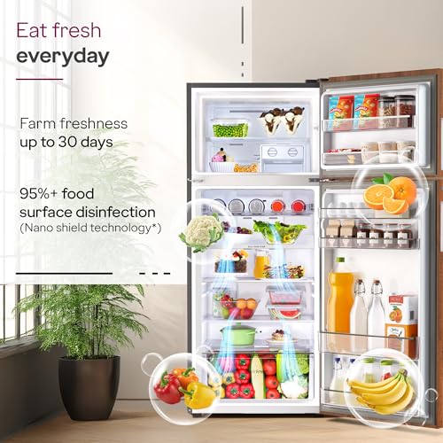 Image of Godrej 436 L 2 Star 5 Years Comprehensive Warranty AI Tech, 6-In-1 Convertible Freezer, 95%+ Food Surface Disinfection Inverter Double Door Refrigerator (RF EON 438B RCI RS WD, Rose Wood)