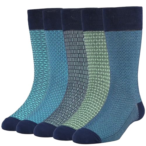 Men's Dress Socks - Premium Bamboo Fiber Patterned Socks, Business Casual, 5-Pair Crew Socks