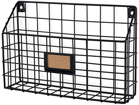 Wall35 Rivista File Holder Home Office Desk Organizer, Wall Mounted Wide Chicken Wire Mail Organizer and Magazine Holder, Metal, Black