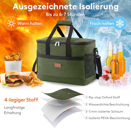 Lifewit 30L 50 Dosen Kühltasche Groß faltbar Kühlkorb Kühlbox Isoliertasche Thermotasche Picknicktasche für Lebensmitteltransport, Grün 2