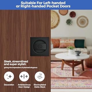 POFEIKTS Matte Black Pocket Door Hardware with Privacy Lock & Latch - Contemporary Style for Square Pocket Doors(1 Pack)