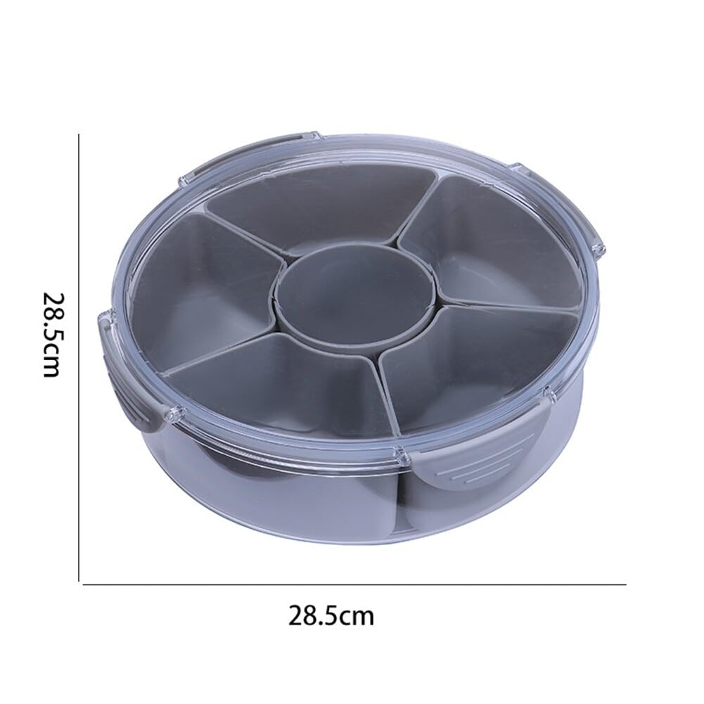 Contenitore per snack multi scomparto con coperchio, rotondo, in plastica, a 5 sezioni, per caramelle, noci, dolci e snack, perfetto per feste e raduni
