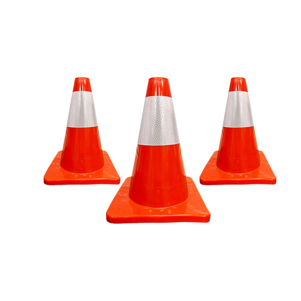 Berry 30CM PVC Safety Cone | Flexible Orange Traffic Cone with Reflective Collar | Durable Training Cone for Parking, Driveways, Sports Training & School Use | Stackable Traffic Pylon - Set of 3