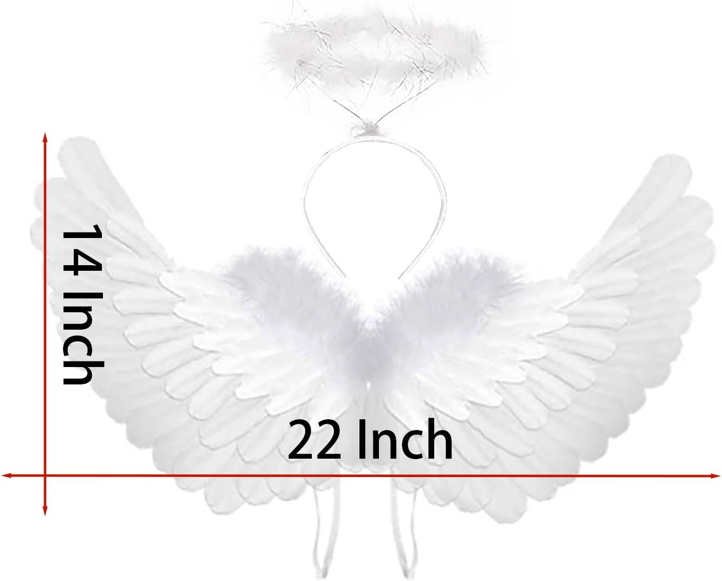 SzJias Angel Costume Wings and Halo Angel Costume Wings for Girls Kids Angel Feather Wings for Halloween Christmas Eve (White) - Image 5