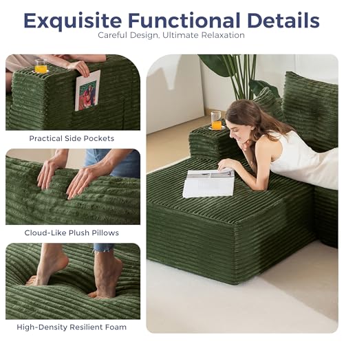 Image of MAXYOYO Modular Sectional Couch with L-Shape Chaise and Loveseat, Modern Boneless Couch for Living Room, Oversized Sofa with Deep Seat, No Assembly Required, Green