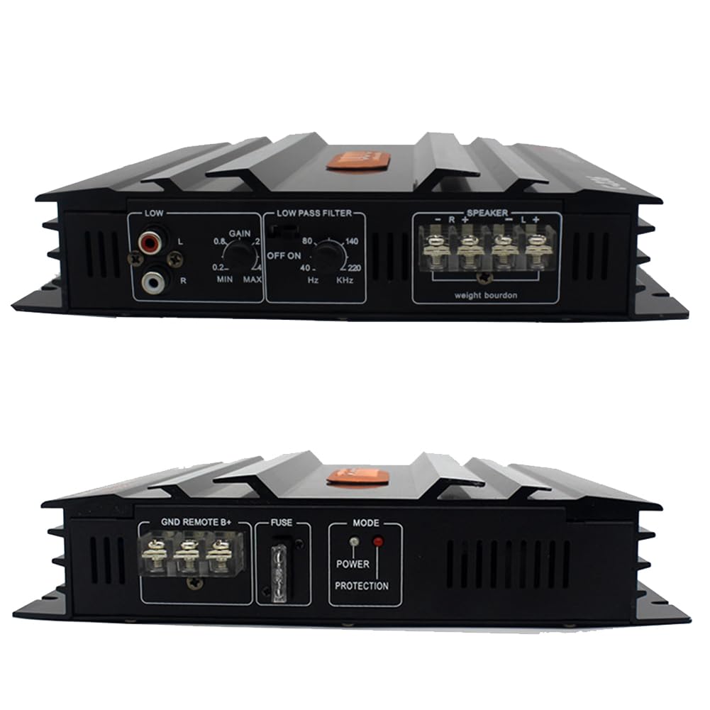 Amplificador de Coche de 3800 W Amplificador de Potencia de Audio EstéReo para Coche de Alta Potencia de AleacióN de Aluminio Negro de 2 Canales para Subwoofer de Coche