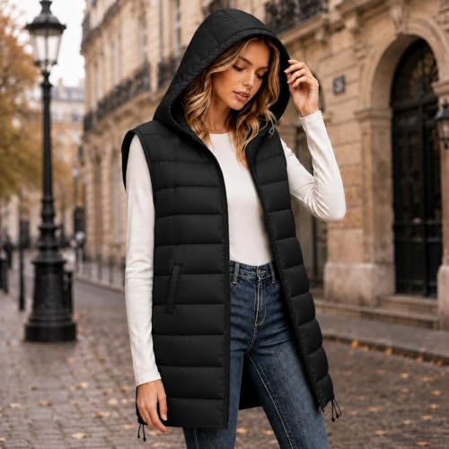 Hooded Puffer Vest for Women Long Quilted Full Zip Jacket with Pockets - image 5