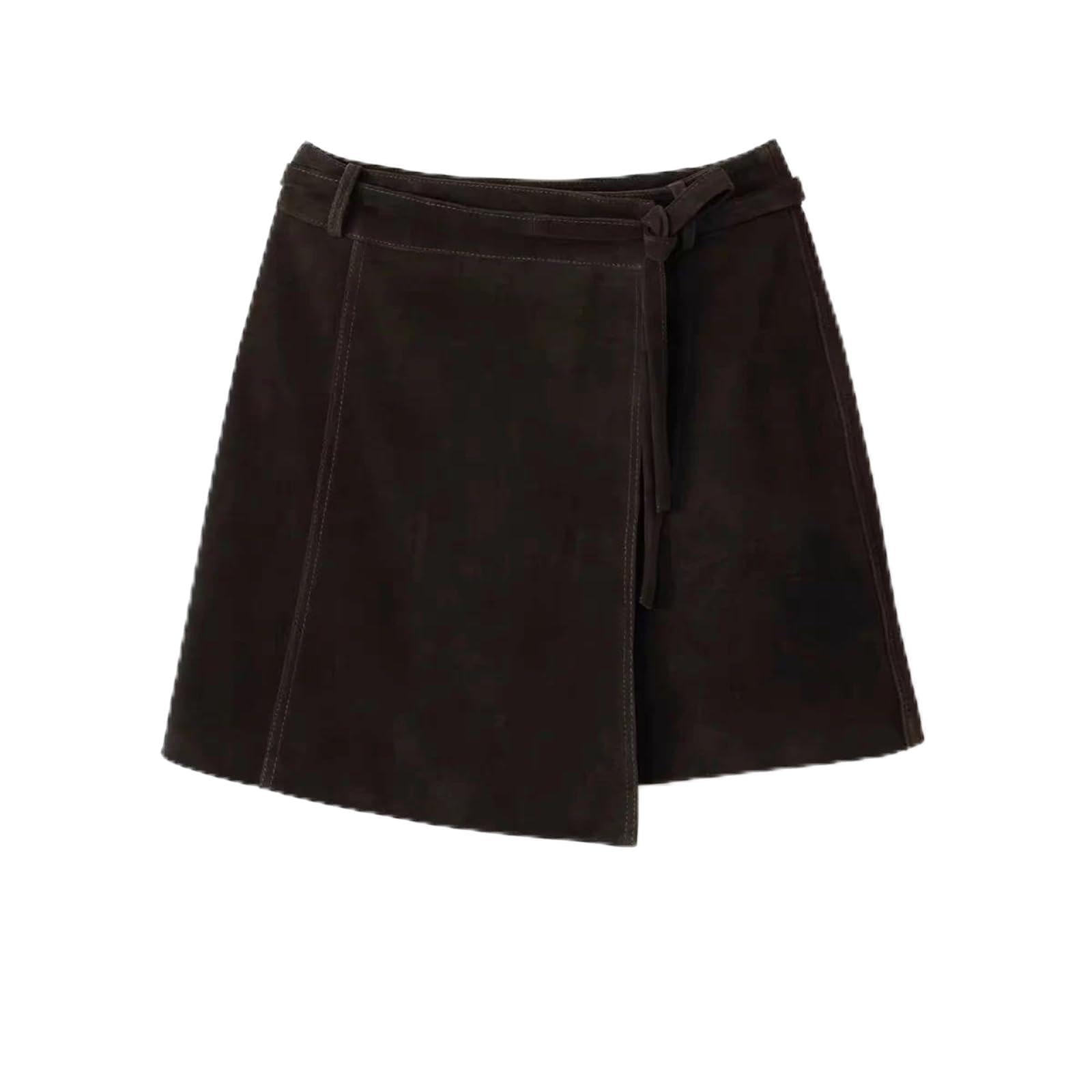 Womens Mini A Line Skirt High Waist Slim Fit with Suede Irregular Hem Chic Short Skirt Elegant Modern