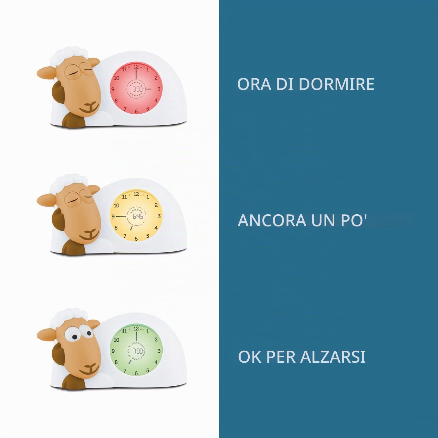 ZAZU Orologio Sam Agnello per Addestramento al Sonno e Luce Notturna per Bambini | Sveglia luminosa | Aiuta il tuo bambino a imparare quando svegliarsi | Luminosità regolabile | Spegnimento automatico