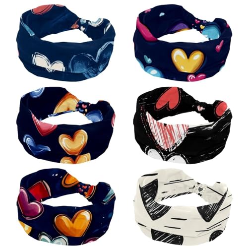 Bandeaux larges antidérapants pour femme lot de 6 avec imprimé cœurs bleu marine