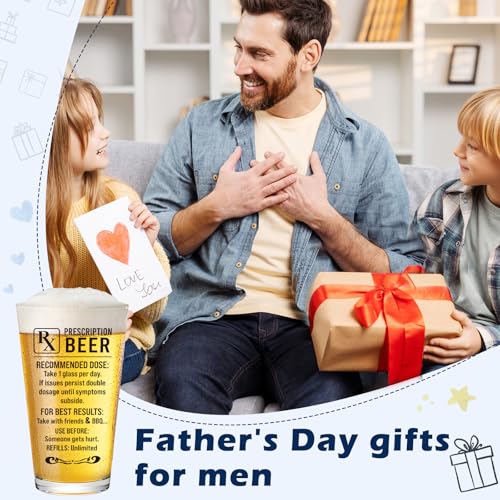 Father's Day Appreciation Birthday Gift for Dad Daddy Father Husband Brother Friends Boyfriend Uncle Cool Gag Retirement Gifts for Men Beer Lovers Coworker Retired-Prescription Beer Glasses16oz