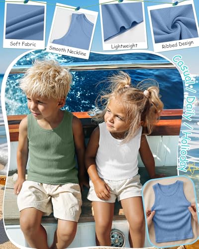 Image of 4 Pack Toddler Boys Cotton Tank Tops | Ribbed, Sleeveless T-Shirts, Summer Undershirts, Slim Fit, Crewneck, Layering, Sizes 18M-5T