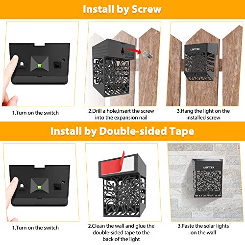 LOFTEK Solar Deck Lights, Solar Fence Lights, Outdoor Decorative Lights Waterproof, Auto Work Solar Powered Backyard Lights for Garden, Railing, Front Door, Patio, Post, Stair, Warm White, 2 Pack - Thumbnail 4