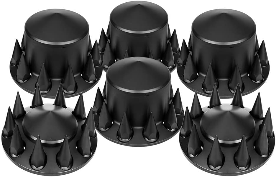 United Pacific 10355 Axle Cover, Pointed Combo Kit with 33mm Spike Nut Covers & Nut Covers Tool, Matte Black, ABS Plastic