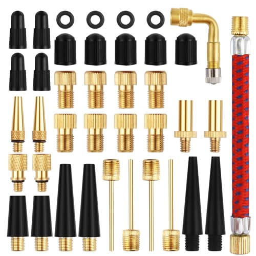 42PCS Bicycle Valve Adapter Pack, Brass Bike Tire Valve Pump Adaptor with Schrader to Presta Valve Adapter/Presta to Schrader Valve Adapter, Bike Tire Valve Pump Adapters & Elbow Valve Extenders