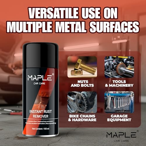 Image of MAPLE Car Care Instant Rust Remover Spray 150ml | Fast-Acting Rust Removal & Anti-Corrosion Lubricant | Cleaner Spray For Iron, Steel & Metal| Loosens Jammed Nuts, Bolts, Tools, Bike Chain & Car Parts