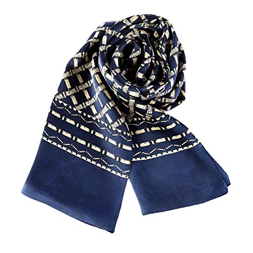 Double Layer 100% Genuin Silk Nature Silk Foulard Scarf For Man Bamboo Patterned (Navy)