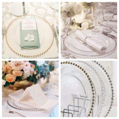 H Homedelight1234 Glass Beaded Charger Plate Weddings Events Decor (Clear, 4 PCS)