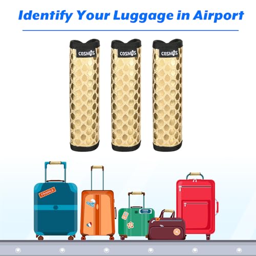 Cosmos Pack of 3 PU Leather Luggage Handle Wrap Handle Grip Luggage Identifier for Travel Bag Luggage Suitcase (Metallic Golden Tone Color)4