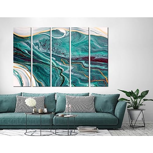 Cuadro olas de mar abstracto en lienzo de 5 paneles 90x60 cm