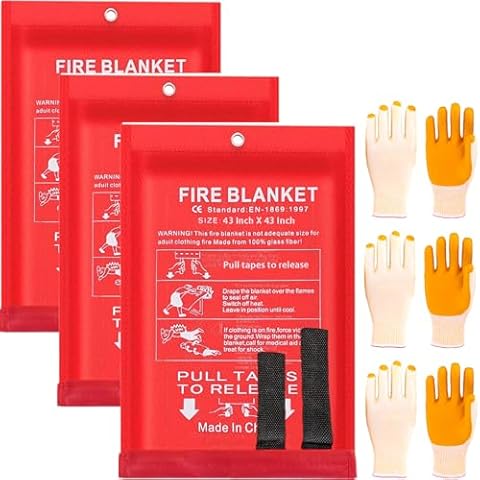 ZYIGYI 43 in Emergency Fire Blankets - 3 Pack Fire Suppression Blanket for Kitchen Home Fireplace Ofice with 3 Pair Gloves Cover