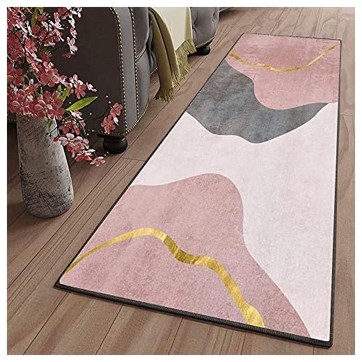 ZJXSNEH Moderne Motifs Géométriques Tapis de Salon Chambre pour Les Chambres Tapis Cuisine Devant evier Tapis de Couloir Lavable antiderapant Long Absorbant Rose 50X80CM Rectangle