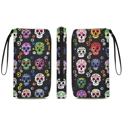 Womens Leather Wallets Swirls And Dots Wallet for Women Large Capacity Card Phone Holder Ladies Purse with Wriststrap3