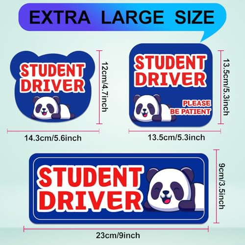 Image of Student Driver Please Be Patient Car Magnet, Blue Panda Cute Shape, Patient with Reflective Magnetic Bumper Sticker Set Detachable, Novice Safety Signs.Set of 3