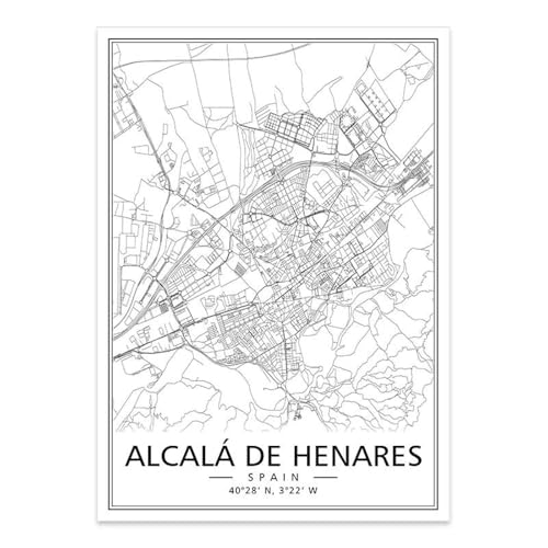 Pósteres Minimalistas De Ciudades De España En Blanco Y Negro Con Mapas De Alcalá De Henares, Impresiones Artísticas Para Pared, Pintura En Lienzo, Decoración Para Sala De Estar Y Hogar. 21X30Cm Sin M