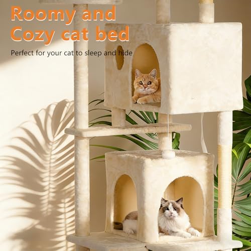 Image of BestPet | 81 inch Cat Tree Tower | Cream | Sturdy Multi-Level Cat Tree