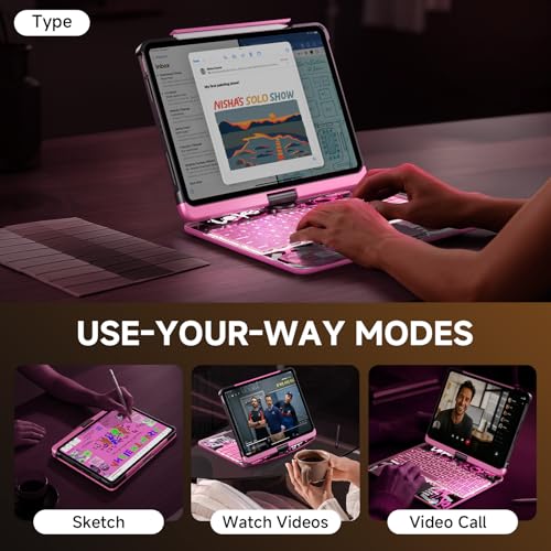 Image of Transparent Case with Keyboard for iPad Pro 13 inch (M5 /M4, 2025 /2024), iPad Pro 13,7-Color Backlit,Magic Wireless Keyboard, 360Rotating,Multi-Touch trackpad,Pencil Holder,with Shortcuts,Pink