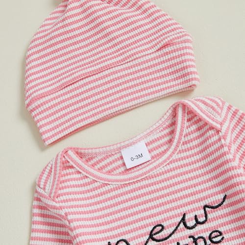 Image of Baby Girl Boy Sleeping Waffle Bag Letter Embroidery Long Sleeve Sleep Striped Sack with Hat 2 Piece Set for Fall