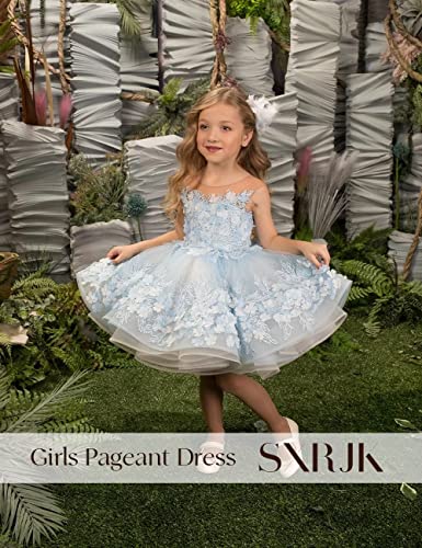 Short Lace Applique Pageant Dresses for Girls Poofy Flower Girl Dress for Wedding Toddler Ball Gown3