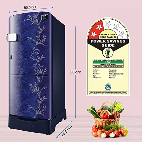 Image of Samsung 183 L 2 Star Digital Inverter Direct-Cool Single Door Refrigerator (RR20C2Z226U /NL, Mystic Overlay Blue, Base Stand Drawer)