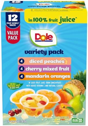 Dole Diced Peaches, Mandarin Oranges & Cherry Mixed Fruit, 4 oz, 12 Pack