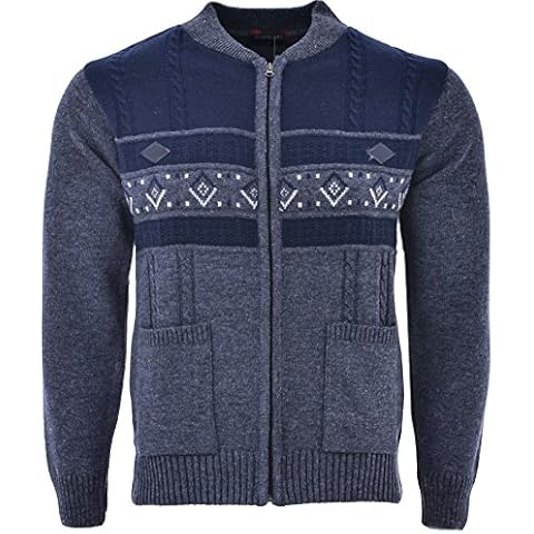 Mens Knitted Cardigan Full Front Zip Closure Dual Tone Design Zipper Top (XX-Large, Denim-Navy) Cover