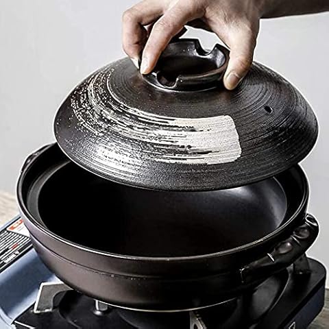 Kitchen Stoneware Cooking Pot Tureen Soup Casserole Dish with Lid, Round Casserole Dish/Clay Pot/Earthen Pot/Ceramic Cookware Heat-Resistant,Black,2800ml Cover