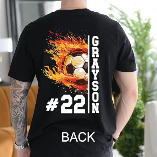 Personalized Soccer Dad Shirt with Fire – White Shirts Soccer Dad for Men - Front and Back Dad Soccer Shirts for Men Soccer Dad Gifts - Soccer Dad Shirts Men – Custom Name and Number 6