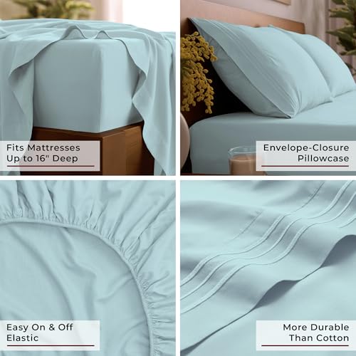 Image of Mellanni Twin Sheets Set - 3 PC Iconic Collection Bedding | Hotel Luxury, Extra Soft, Cooling Bed Sheets - Wrinkle, Fade, Stain Resistant (Twin, Aqua)