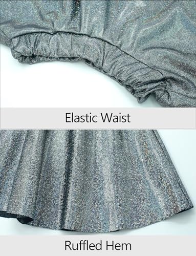 Image of Happy Cherry 2Pcs Kids Girls Shiny Metallic Short Sleeve Crop Top with Pleated Skirt Set Dancewear Performance Costumes
