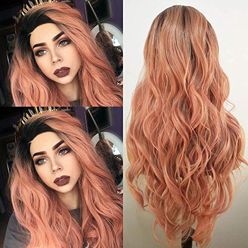 Fureya Glueless Lace Front Wigs for Black Women Natural Wave Pre-plucked Hairline with Baby Hair Synthetic Heat Resistant Hair 24 inches Loose Curly Wave Lace Wig